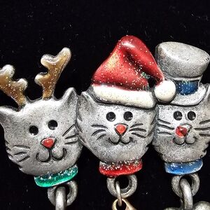 Festive Cat Keychain Set - Silver, Red, Blue